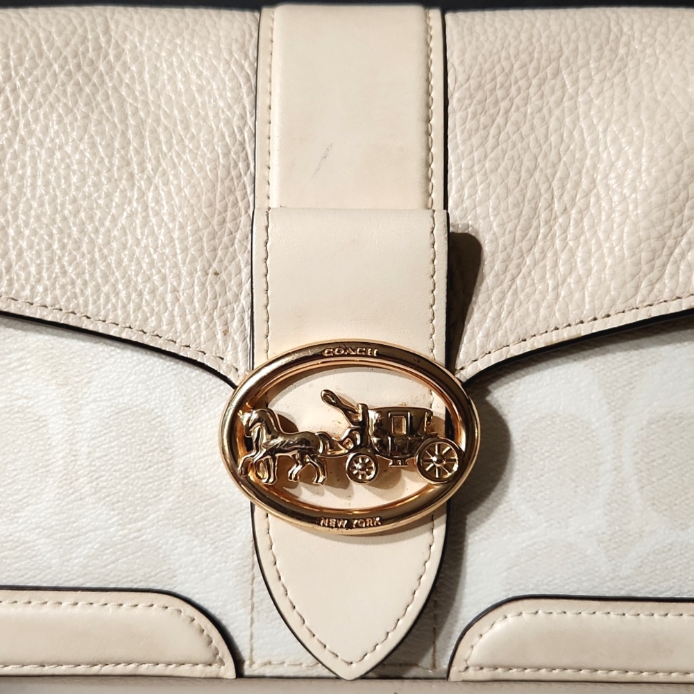 Coach Georgie Signature Leather Shoulder Hand Bag C4067 Chalk - Picture 2 of 15